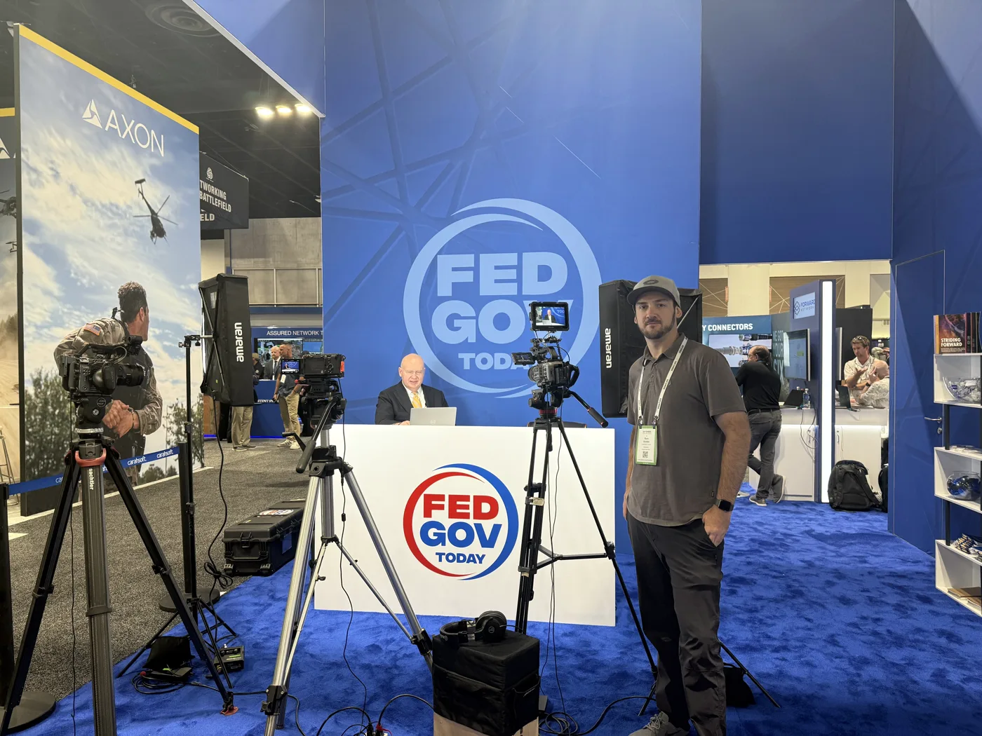 Multi-camera interview setup at the Fed Gov Today trade-show booth